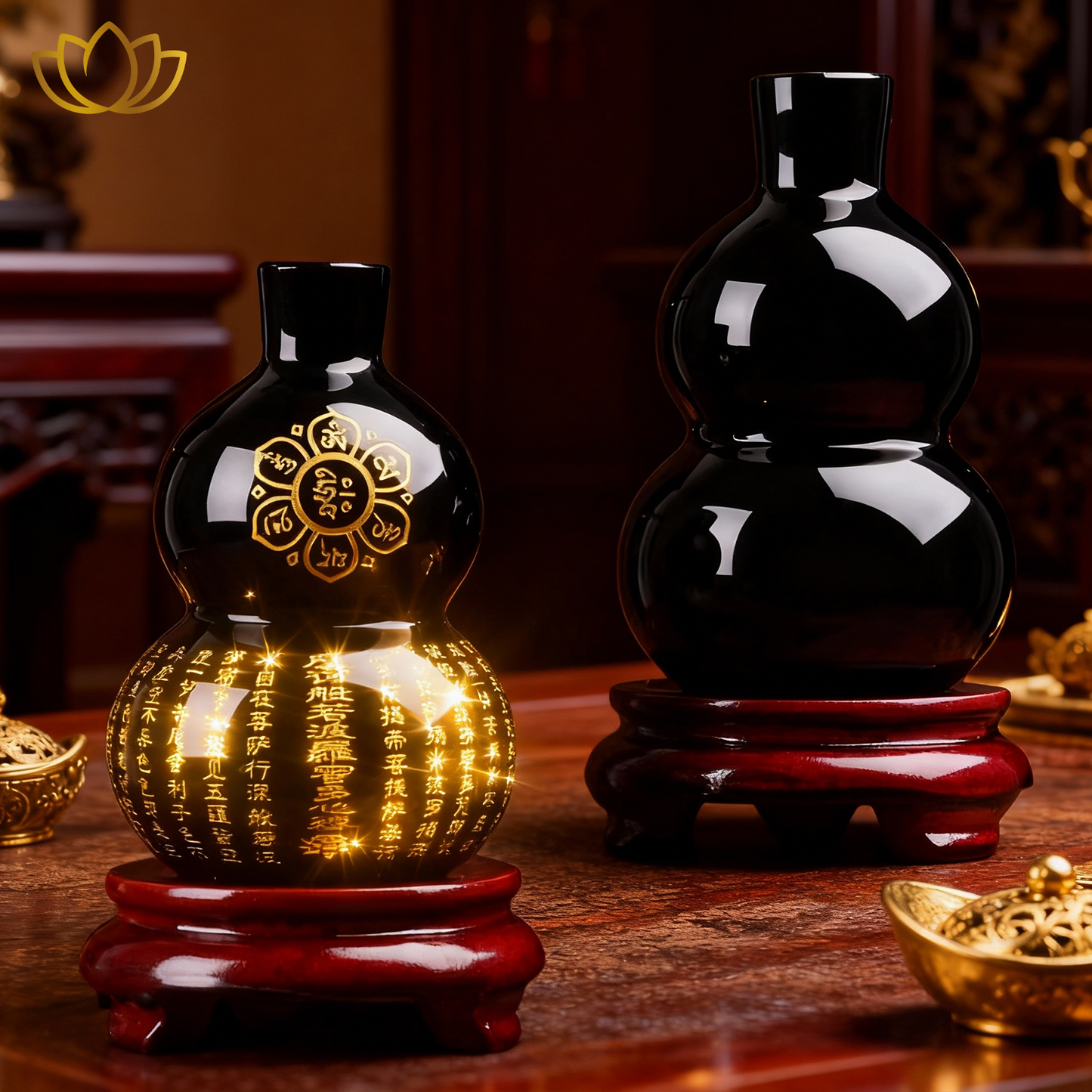 Obsidian Gourd Ornament Natural Black Obsidian Stone for Meditation Scrying Tabletop Decoration Home Accent