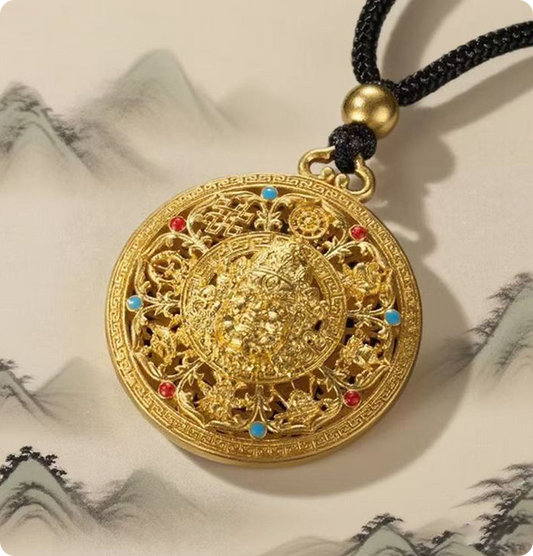 Yellow Wealth God Eight-Treasure Feng Shui Keychain