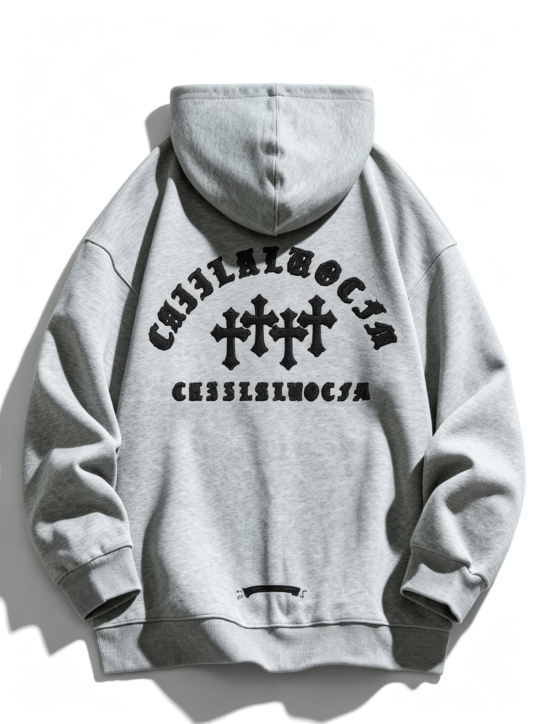 [100% Cotton] Unisex Vintage Streetwear Hoodie | Gothic Cross Graphic Zip Up Jacket | Baggy Y2K Style Outerwear | Trendy SG