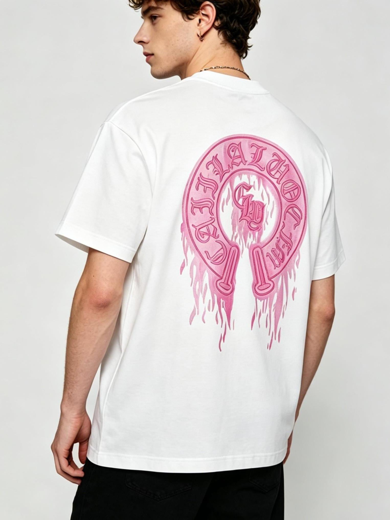 Trendy New Men's T Shirt | 3D Mint Green Flame Horseshoe Pattern | 300g Heavy Cotton High grade Short Sleeve | Korean Style Loose Streetwear