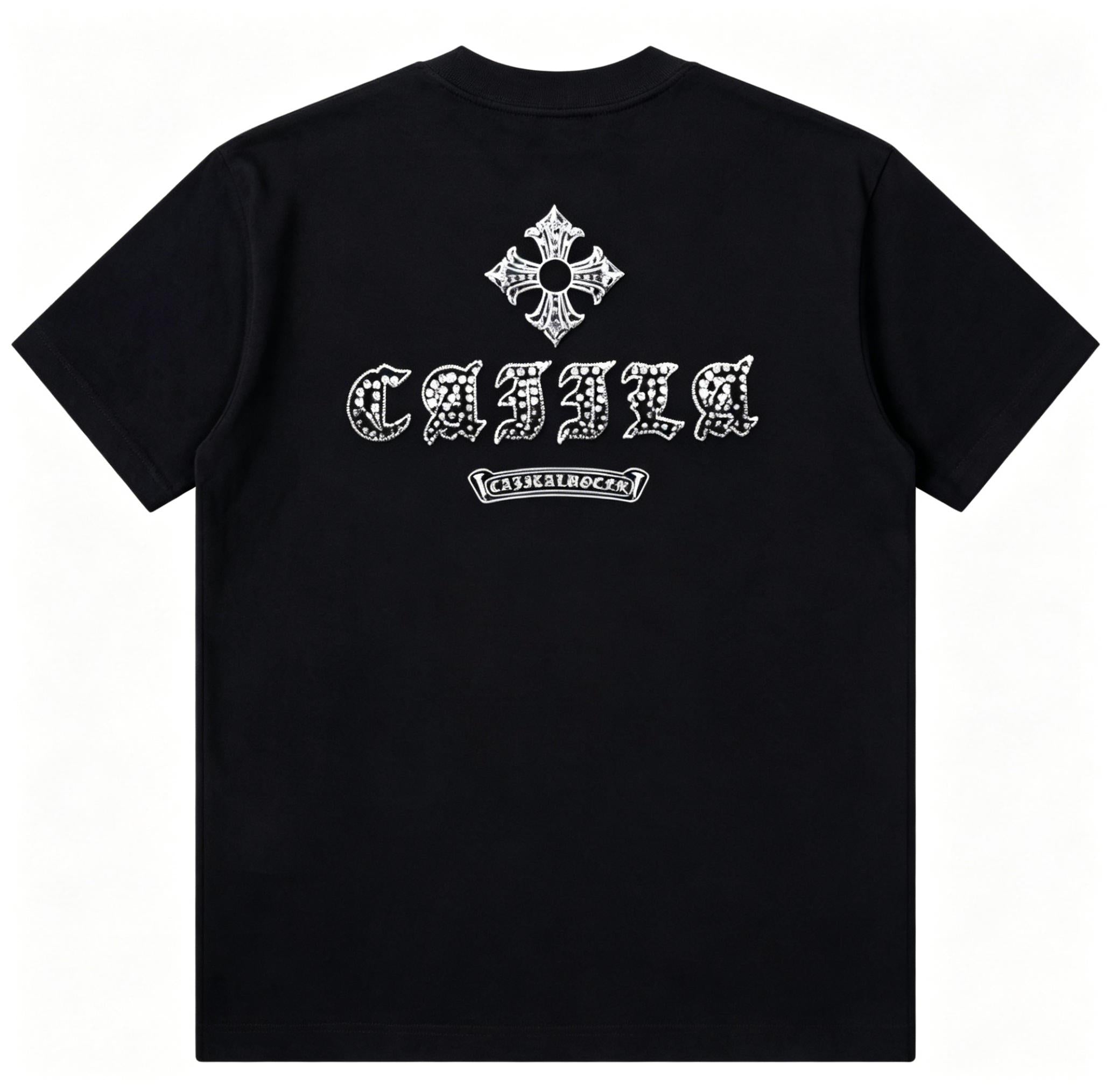 Heavyweight Pure Cotton Black T Shirt Men's | Retro Boxy Fit Streetwear | Gothic Letter Print with Sleeve Zipper | Premium Comfortable Casual Top
