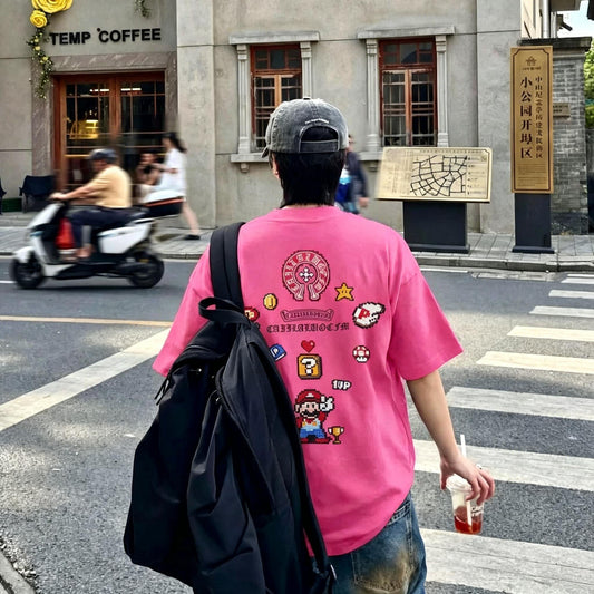 【2026 New Arrival】Korean Fashion Oversize T-Shirt | Mario Game Style Streetwear | Comfortable Heavy Fabric | Plus Size S-2XL