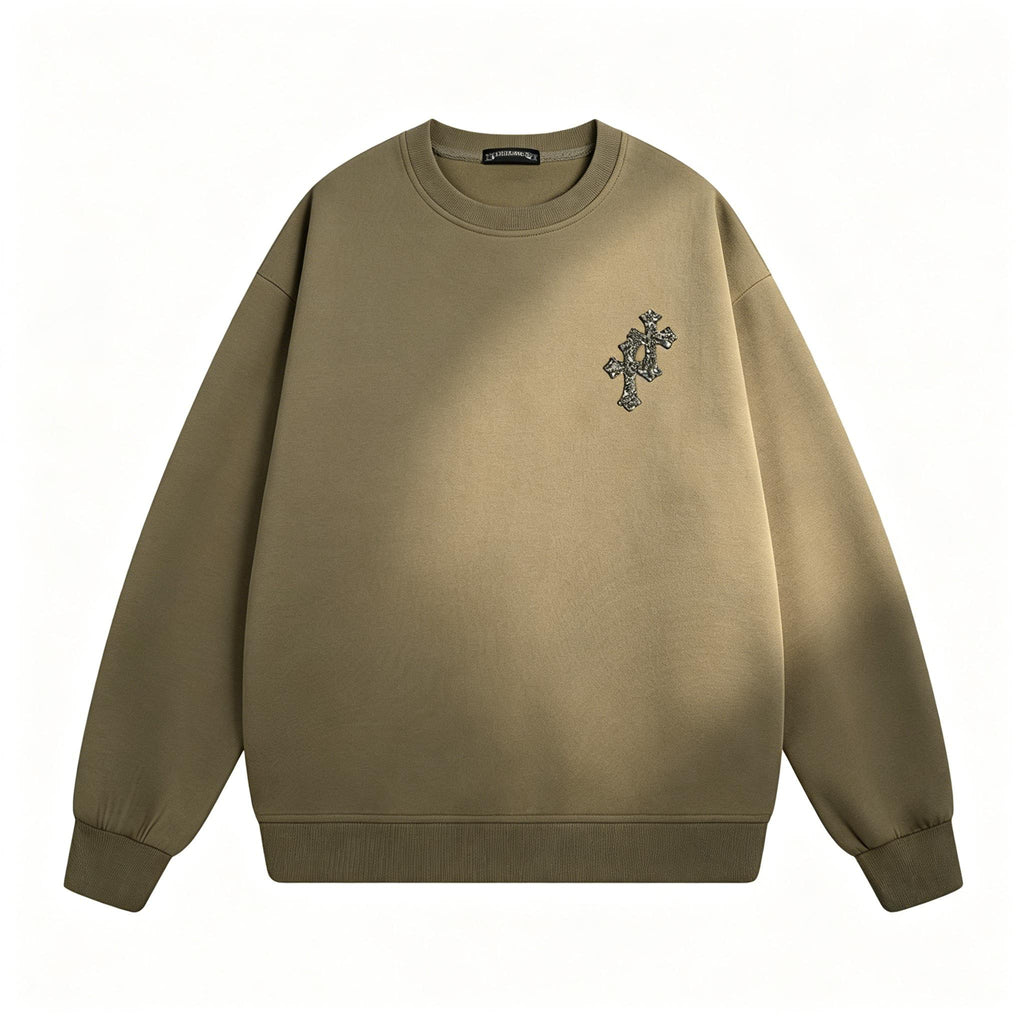 Men's Rhinestone Cross Sweatshirt | Y2K High Street Oversized Pullover | Heavyweight Cotton Hip Hop Jumper | Unisex Gothic Aesthetic Top
