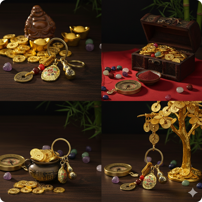 Bagua Wealth & Protection Charm Keychain