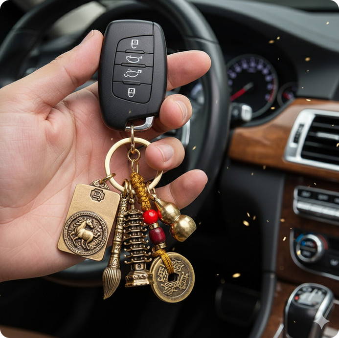 Master-Blessed Feng Shui Treasure Keychain — Luck & Prosperity Amulet