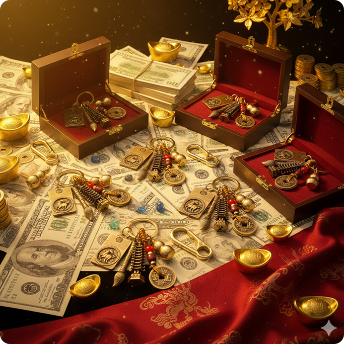 Master-Blessed Feng Shui Treasure Keychain — Luck & Prosperity Amulet