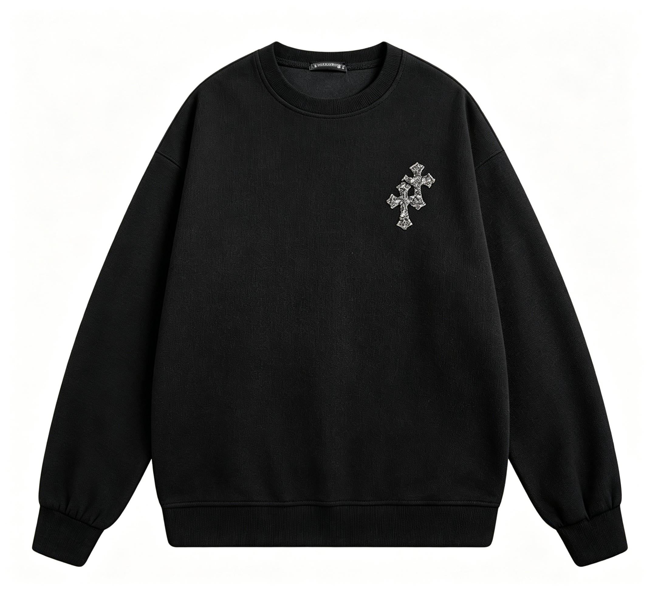 Men's Rhinestone Cross Sweatshirt | Y2K High Street Oversized Pullover | Heavyweight Cotton Hip Hop Jumper | Unisex Gothic Aesthetic Top