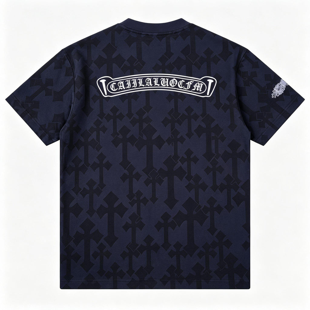 Trendy New Men's T-Shirt | Full Cross Graphic Print Streetwear | Korean Style Pocket Tee | Oversize Loose Fit Short Sleeve Top