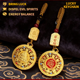 Yellow Wealth God Eight-Treasure Feng Shui Keychain