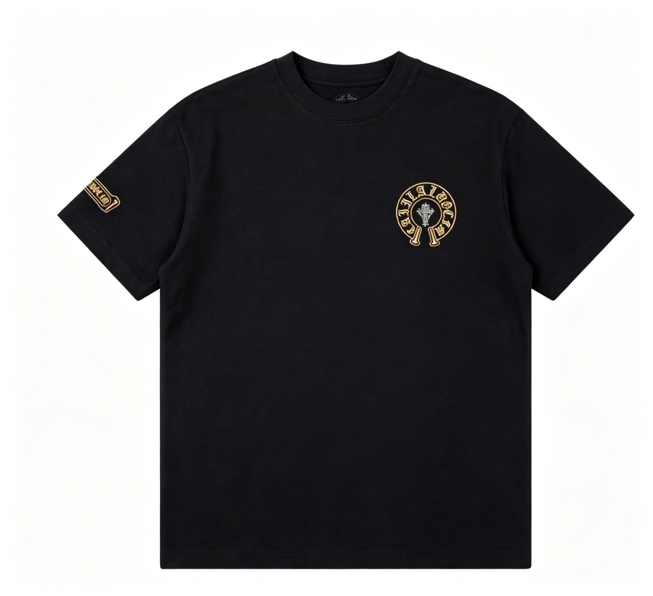 100% Cotton High Street Gold & Black Gothic Cross Patchwork T-Shirt Men's Women's Oversize Loose Fit Heavyweight Unisex Couple Streetwear Tee
