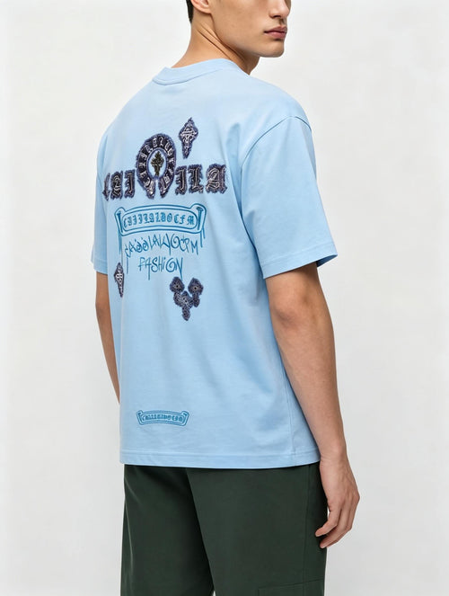 100% Cotton Heavyweight Feel! Retro Gothic Cross Denim Patchwork T-Shirt Men's Summer Loose Boxy Fit Street Hip-Hop Tee Top