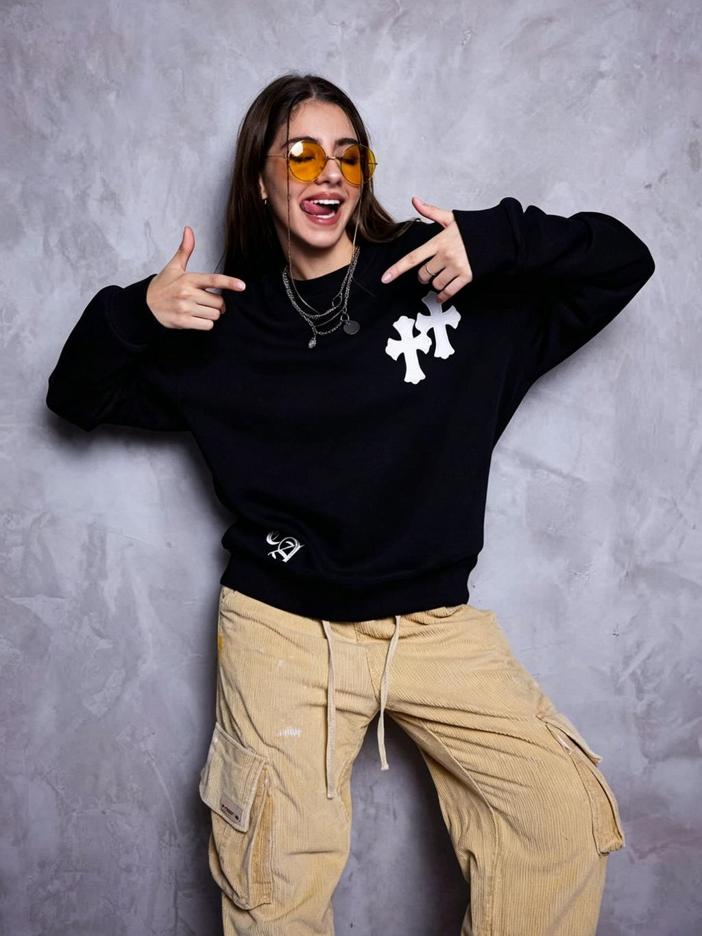 Men's Gothic Cross Sweatshirt | Patchwork Embroidery Y2K Streetwear | Heavyweight Cotton Oversized Pullover