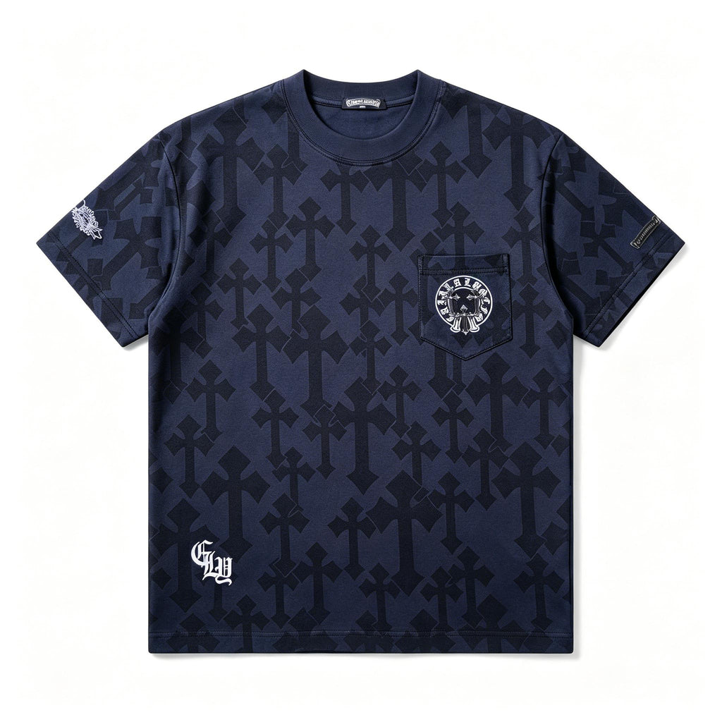 Trendy New Men's T-Shirt | Full Cross Graphic Print Streetwear | Korean Style Pocket Tee | Oversize Loose Fit Short Sleeve Top