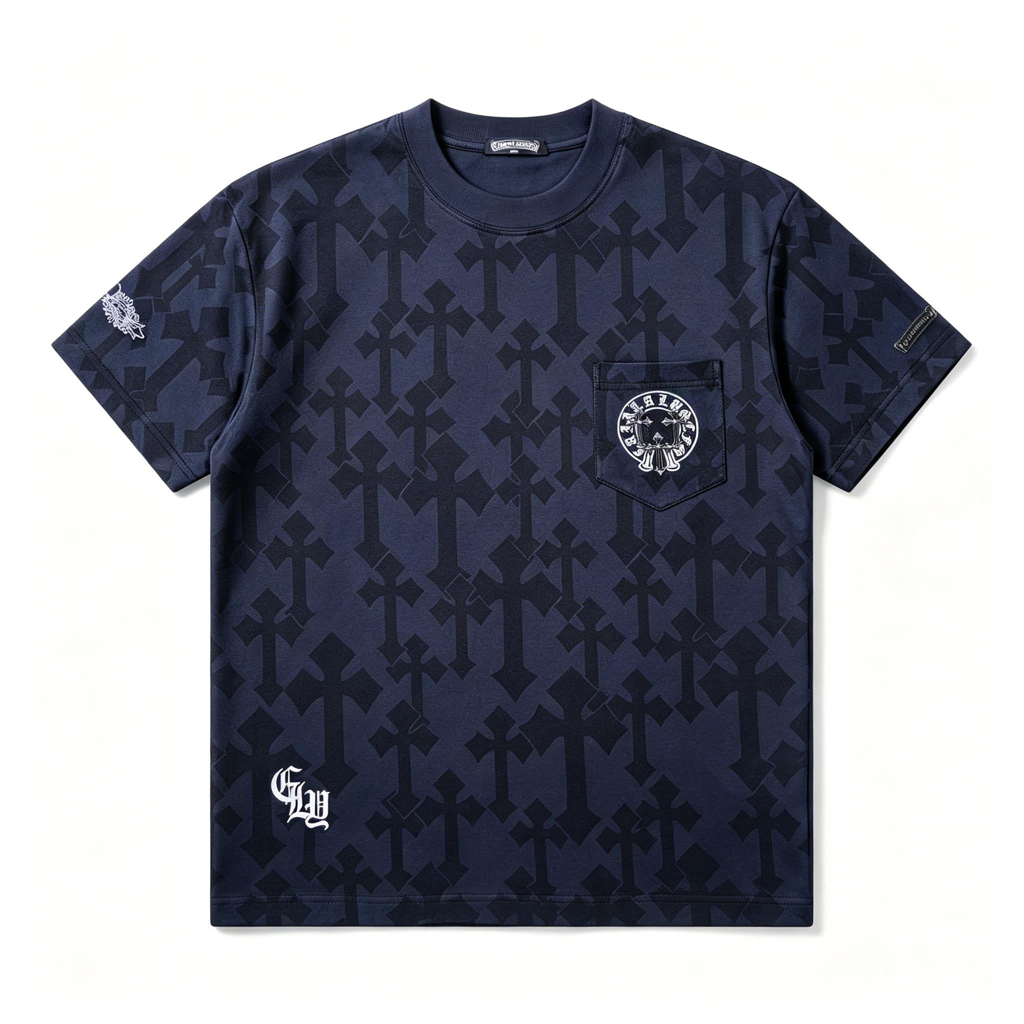 Trendy New Men's T-Shirt | Full Cross Graphic Print Streetwear | Korean Style Pocket Tee | Oversize Loose Fit Short Sleeve Top