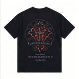 100% Cotton Heavyweight Feel! Retro Vibe Suede Flocking Horseshoe T-Shirt Men's Summer Boxy Fit Loose Streetwear Unisex Top