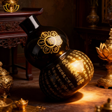 Obsidian Gourd Ornament Natural Black Obsidian Stone for Meditation Scrying Tabletop Decoration Home Accent