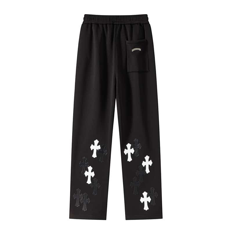 Chrome Hearts Streetwear Sweatpants with Lychee Leather Cross Patches | Men & Women Baggy Joggers | Y2K High Street Loose Trousers | Ready Stock SG