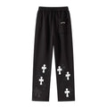 Chrome Hearts Streetwear Sweatpants with Lychee Leather Cross Patches | Men & Women Baggy Joggers | Y2K High Street Loose Trousers | Ready Stock SG