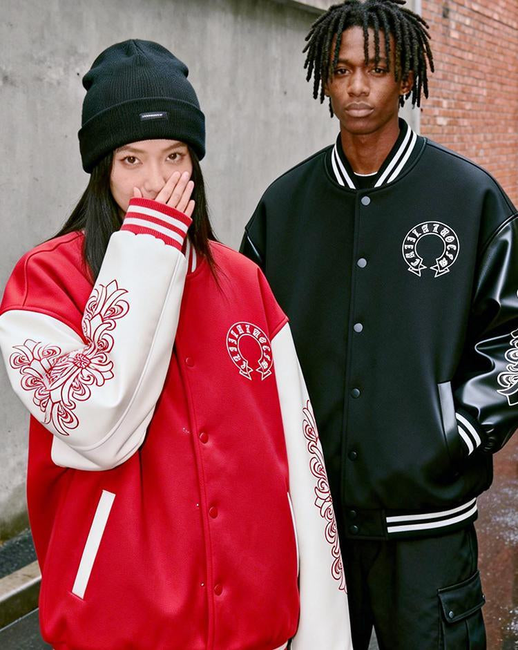 Unisex Premium Varsity Jacket | Heavyweight Woolen & Leather Contrast | Gothic Embroidery Bomber | SG Seller [Ready Stock]