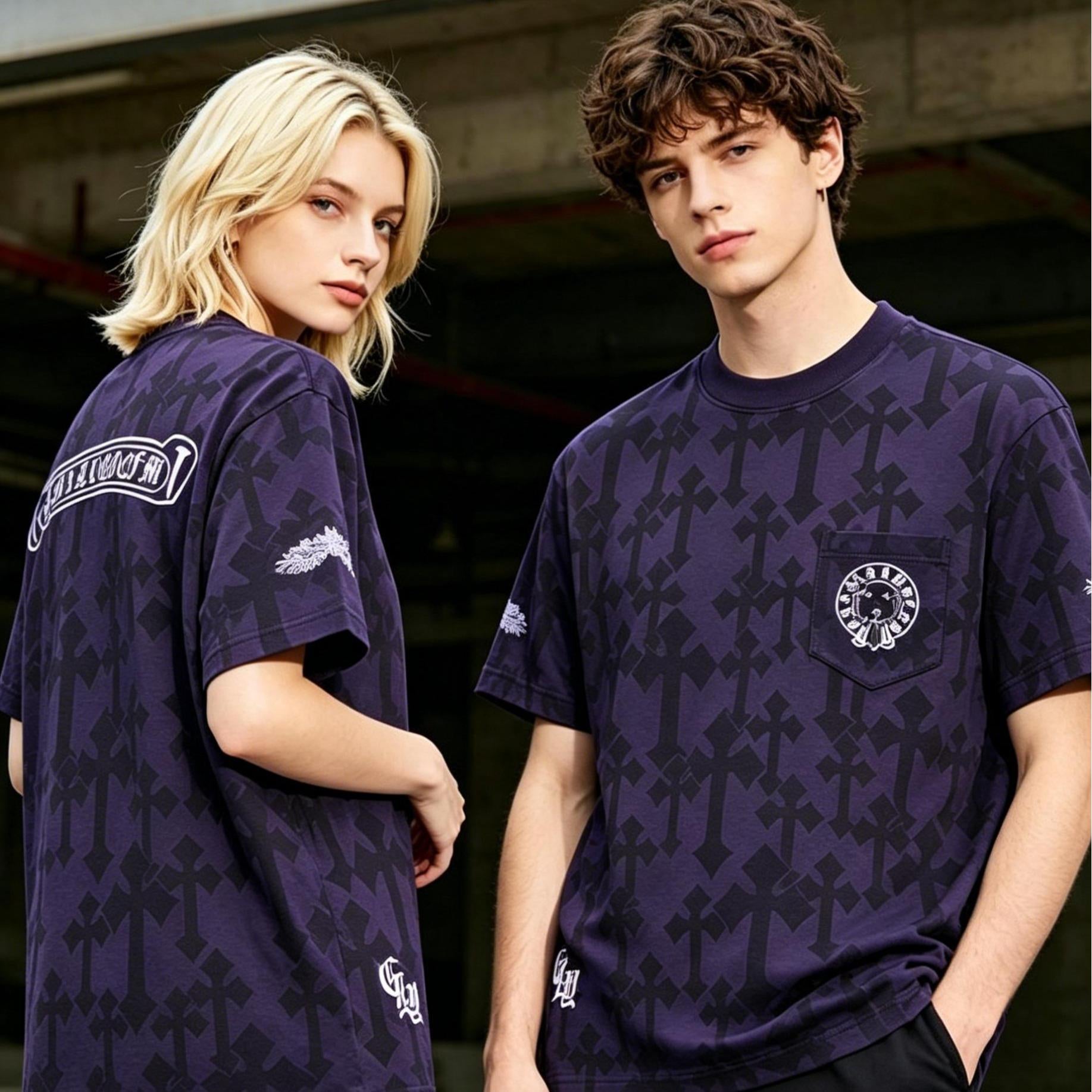 Trendy New Men's T-Shirt | Full Cross Graphic Print Streetwear | Korean Style Pocket Tee | Oversize Loose Fit Short Sleeve Top