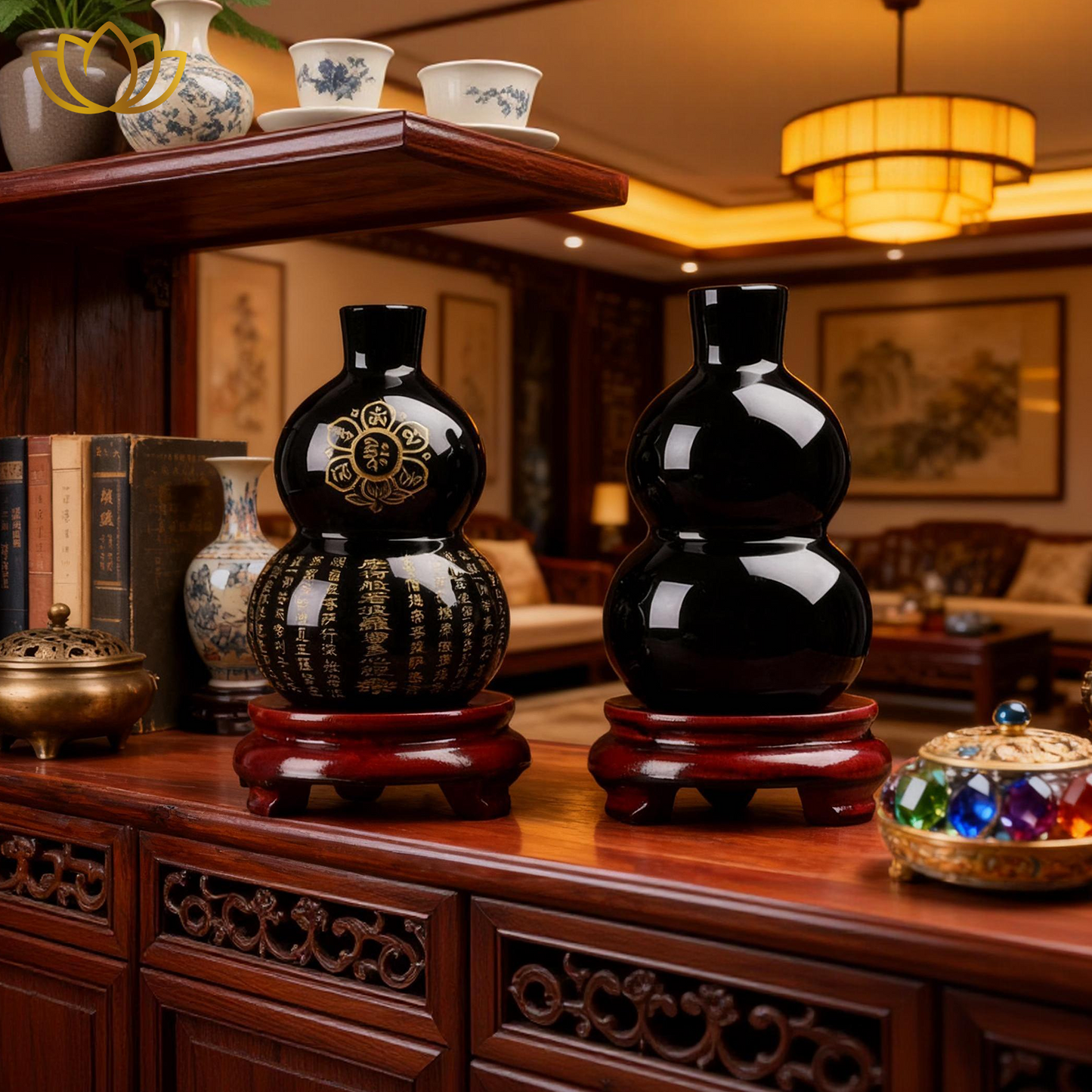 Obsidian Gourd Ornament Natural Black Obsidian Stone for Meditation Scrying Tabletop Decoration Home Accent