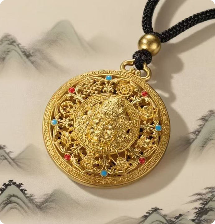 Yellow Wealth God Eight-Treasure Feng Shui Keychain