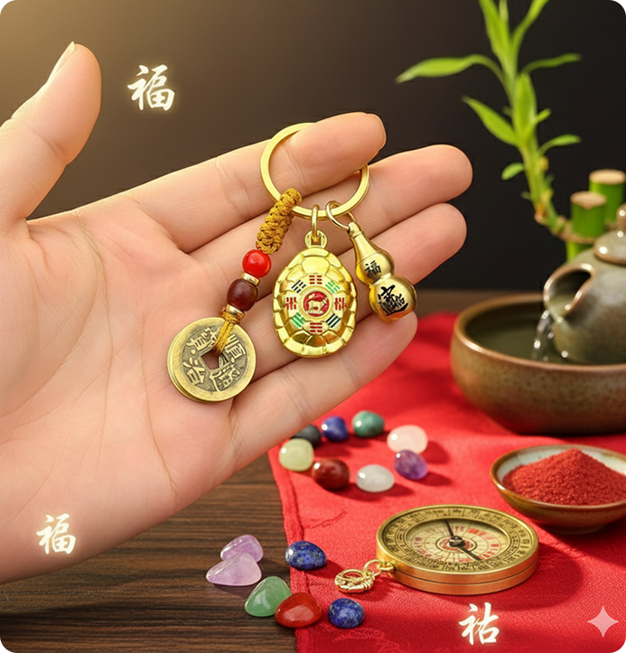 Bagua Wealth & Protection Charm Keychain