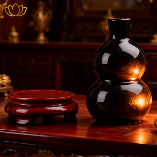 Obsidian Gourd Ornament Natural Black Obsidian Stone for Meditation Scrying Tabletop Decoration Home Accent