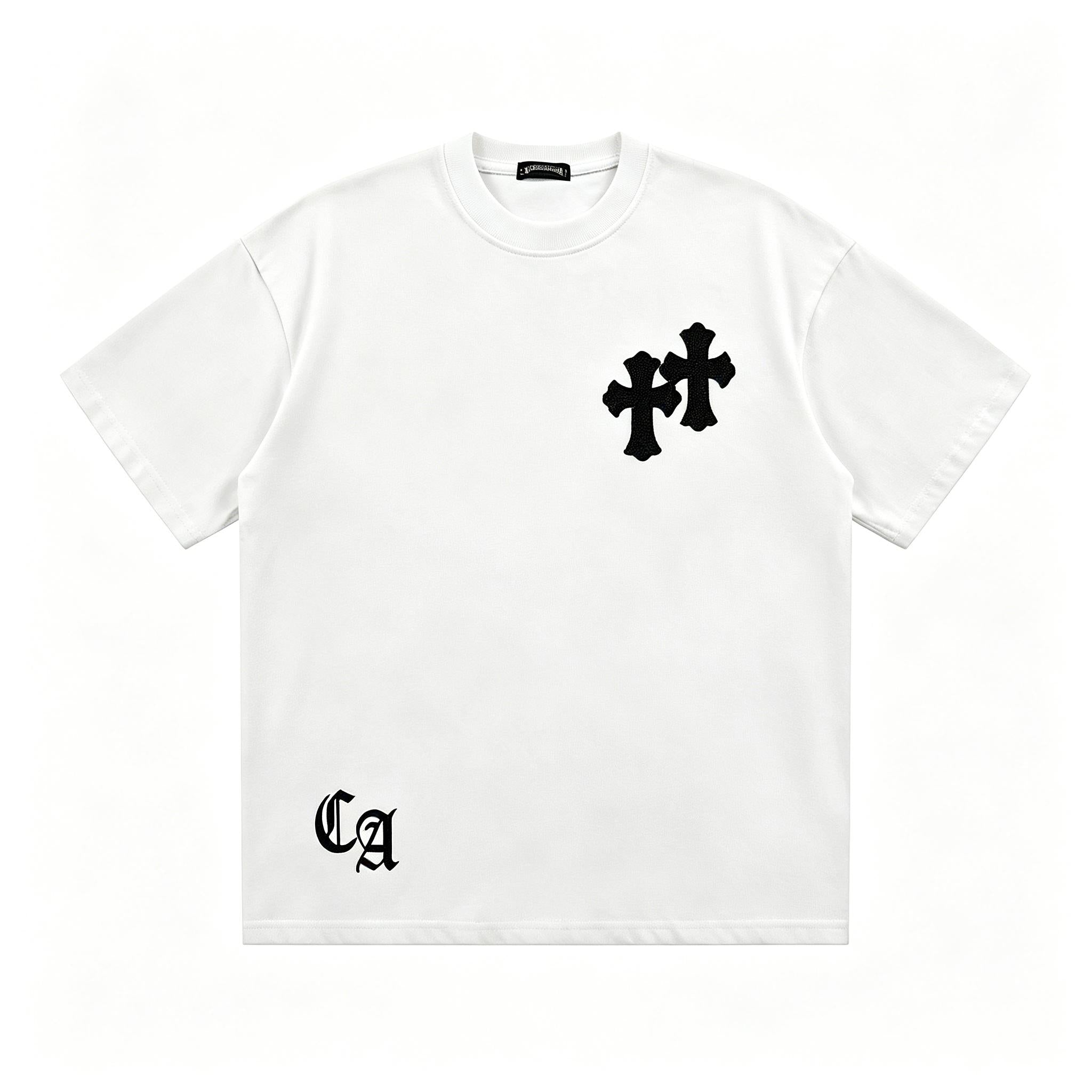 Premium 250g Liquid Water Soft Cotton Tee | Detailed Applique Embroidery | High end Cross Pattern | Comfortable Loose Tee Plus Size M 3XL