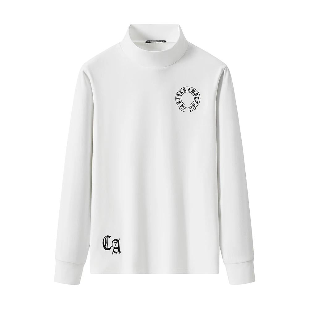 Gothic Embroidery Basic Long Sleeve Top | Unisex Mock Neck Tee | Y2K Aesthetic Streetwear Layering | Ready Stock SG
