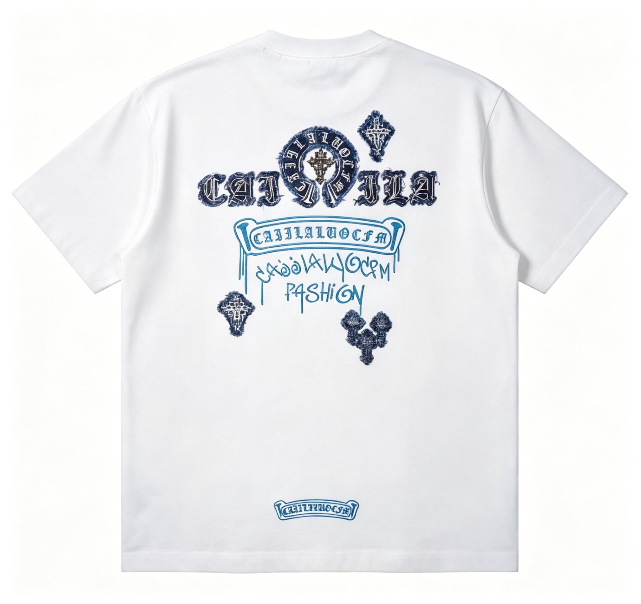 100% Cotton Heavyweight Feel! Retro Gothic Cross Denim Patchwork T-Shirt Men's Summer Loose Boxy Fit Street Hip-Hop Tee Top