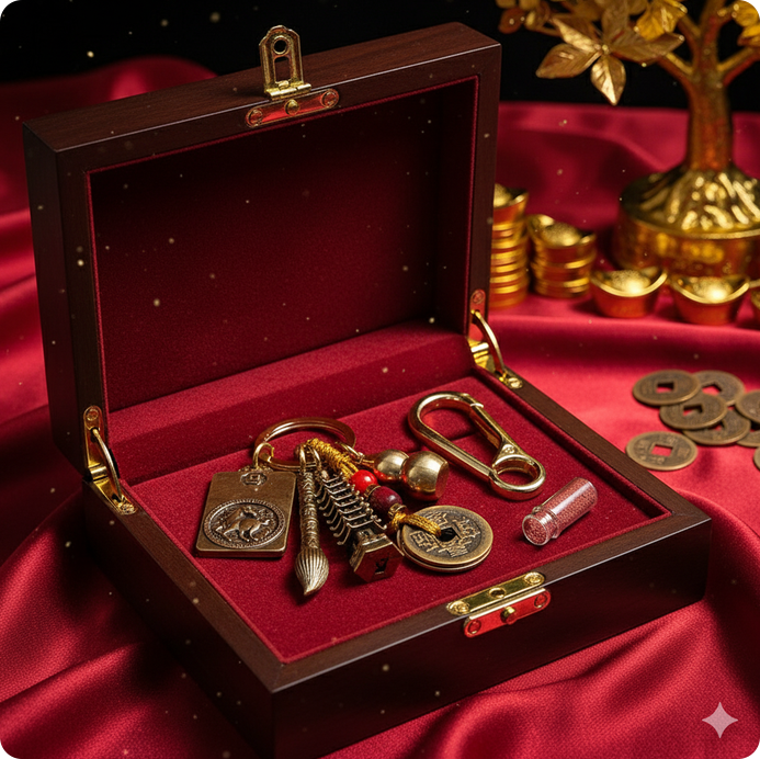 Master-Blessed Feng Shui Treasure Keychain — Luck & Prosperity Amulet