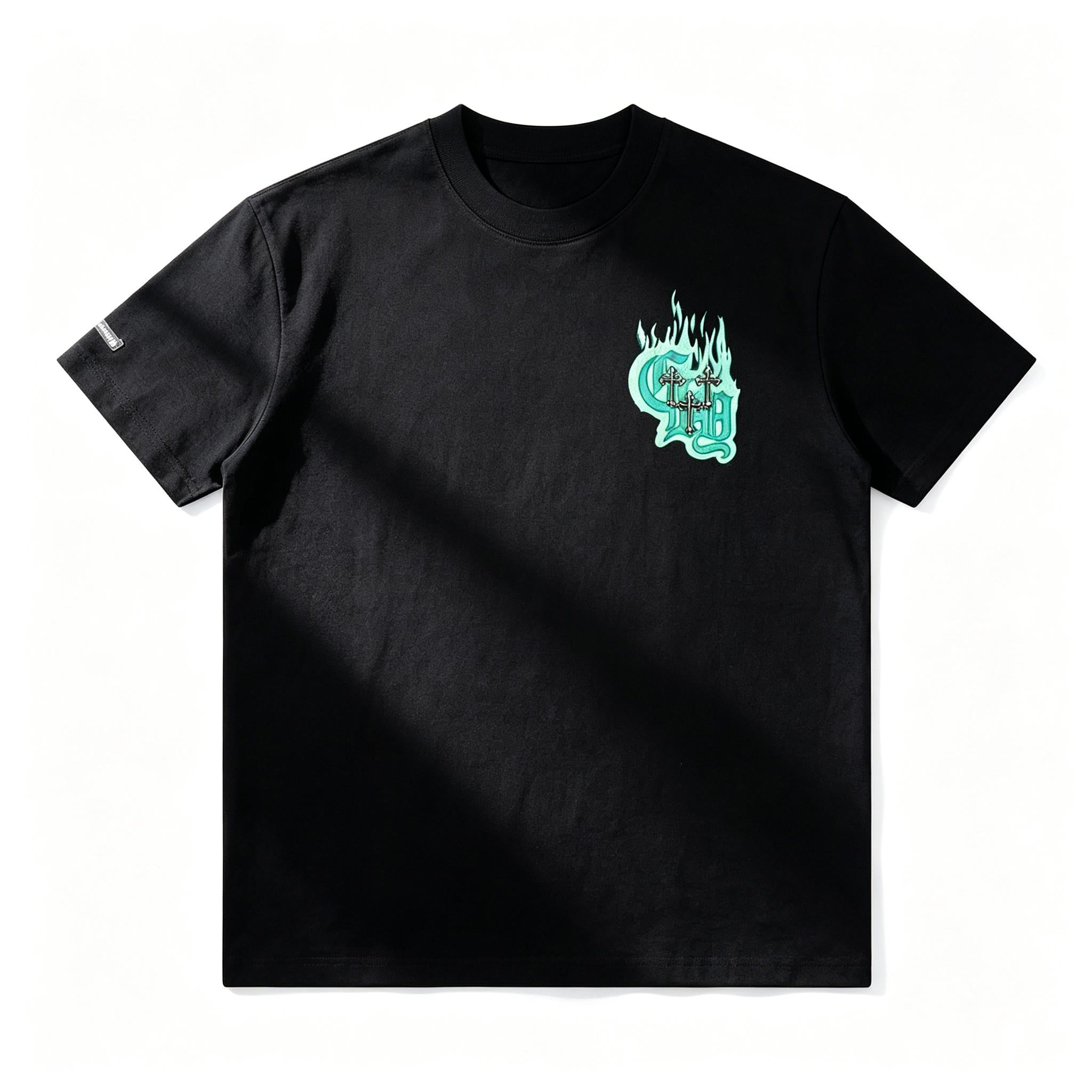 Trendy New Men's T Shirt | 3D Mint Green Flame Horseshoe Pattern | 300g Heavy Cotton High grade Short Sleeve | Korean Style Loose Streetwear