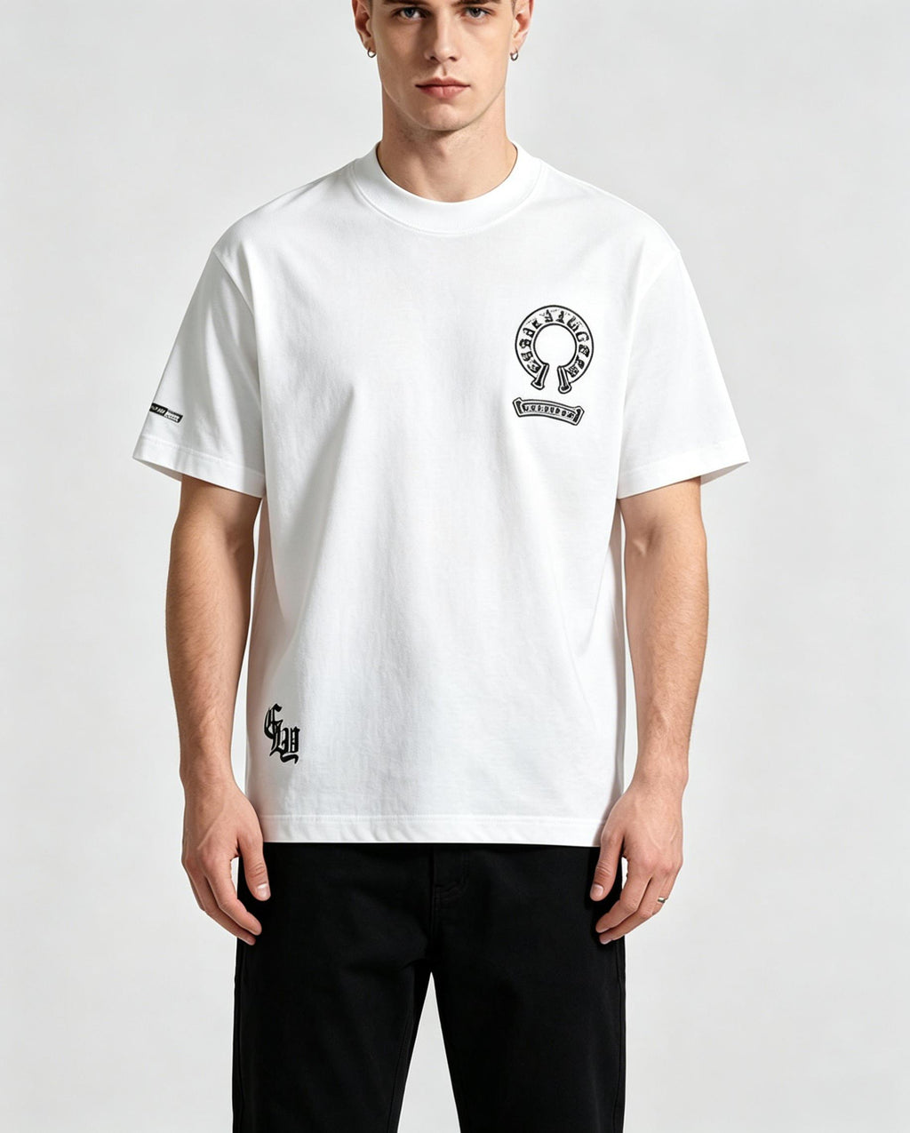 Heavyweight Pure Cotton Black T Shirt Men's | Retro Boxy Fit Streetwear | Gothic Letter Print with Sleeve Zipper | Premium Comfortable Casual Top