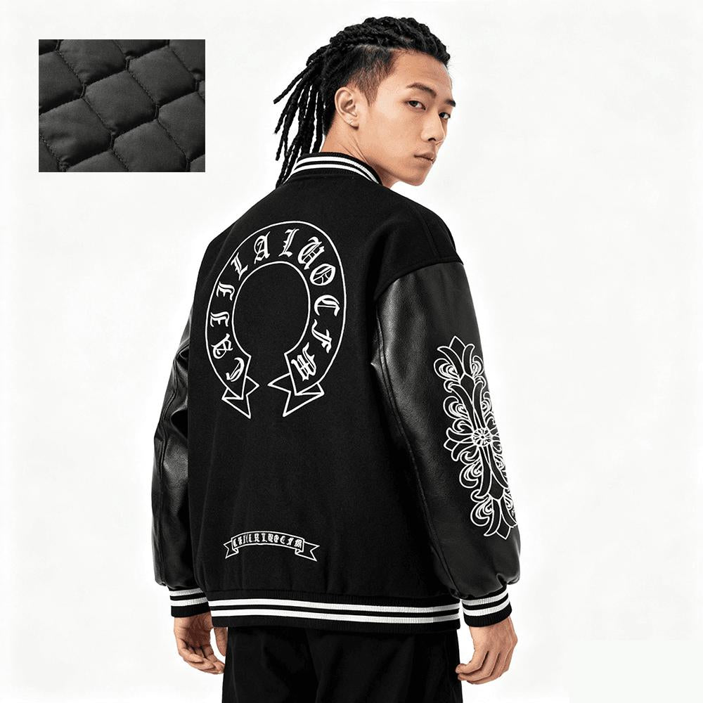 Unisex Premium Varsity Jacket | Heavyweight Woolen & Leather Contrast | Gothic Embroidery Bomber | SG Seller [Ready Stock]