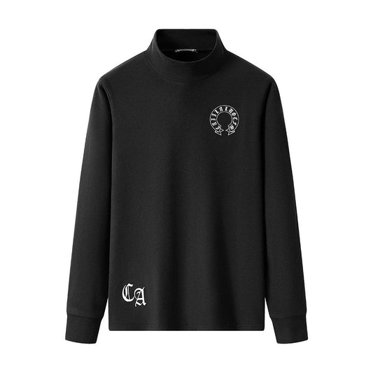Gothic Embroidery Basic Long Sleeve Top | Unisex Mock Neck Tee | Y2K Aesthetic Streetwear Layering | Ready Stock SG