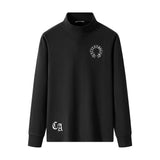 Gothic Embroidery Basic Long Sleeve Top | Unisex Mock Neck Tee | Y2K Aesthetic Streetwear Layering | Ready Stock SG
