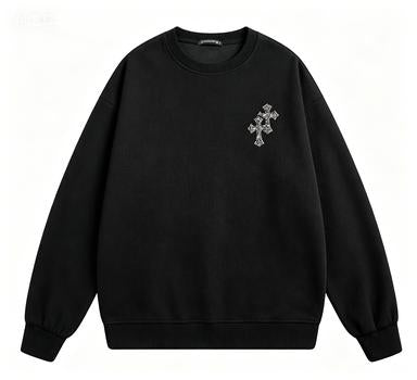 Men's Rhinestone Cross Sweatshirt | Y2K High Street Oversized Pullover | Heavyweight Cotton Hip Hop Jumper | Unisex Gothic Aesthetic Top