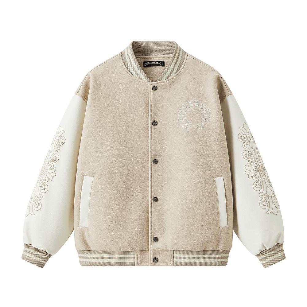 Unisex Premium Varsity Jacket | Heavyweight Woolen & Leather Contrast | Gothic Embroidery Bomber | SG Seller [Ready Stock]