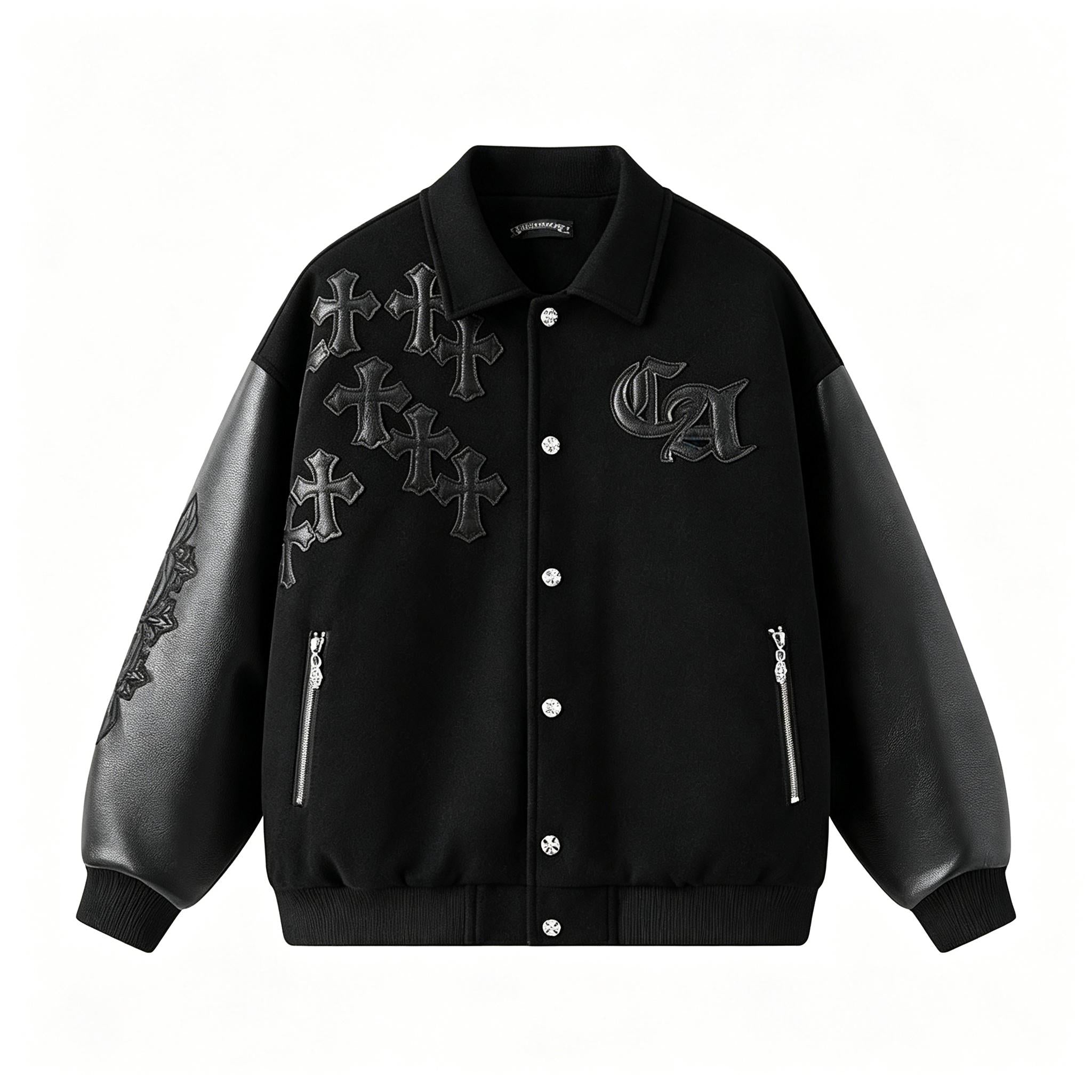 SG Ready Stock | Premium Unisex Streetwear Jacket | Lychee Leather Embroidery Top | Thickened Fabric Urban Fashion | Versatile Couple Outerwear