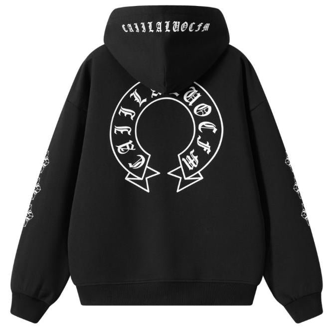 [100% Cotton] Unisex Oversized Hoodie | Premium Embroidery Gothic Horseshoe | Y2K Retro Sleeve Print Pullover | SG Seller