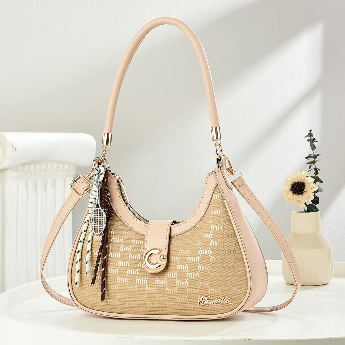 NUNU Gyoza-style canvas bag, unisex (for both men and women), fashionable, crossbody, semi-circular shape, nylon material, suitable for both men and women.