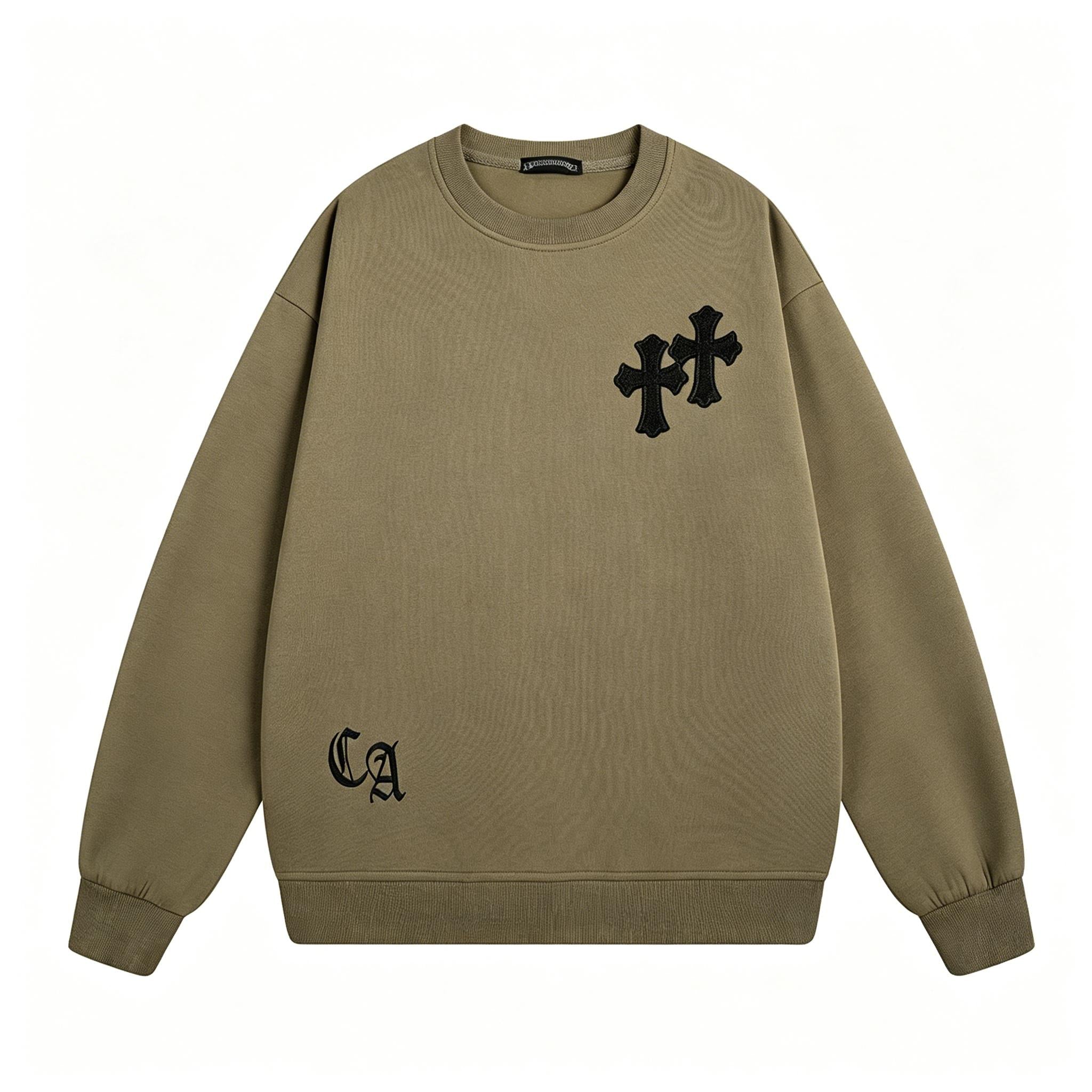 Men's Gothic Cross Sweatshirt | Patchwork Embroidery Y2K Streetwear | Heavyweight Cotton Oversized Pullover