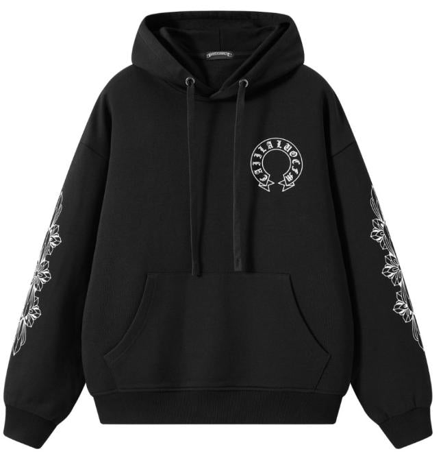[100% Cotton] Unisex Oversized Hoodie | Premium Embroidery Gothic Horseshoe | Y2K Retro Sleeve Print Pullover | SG Seller