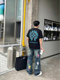 100% Cotton Heavyweight Feel! Retro Vibe Rhinestone Horseshoe T Shirt Men's Summer Boxy Fit Loose Streetwear Unisex Top
