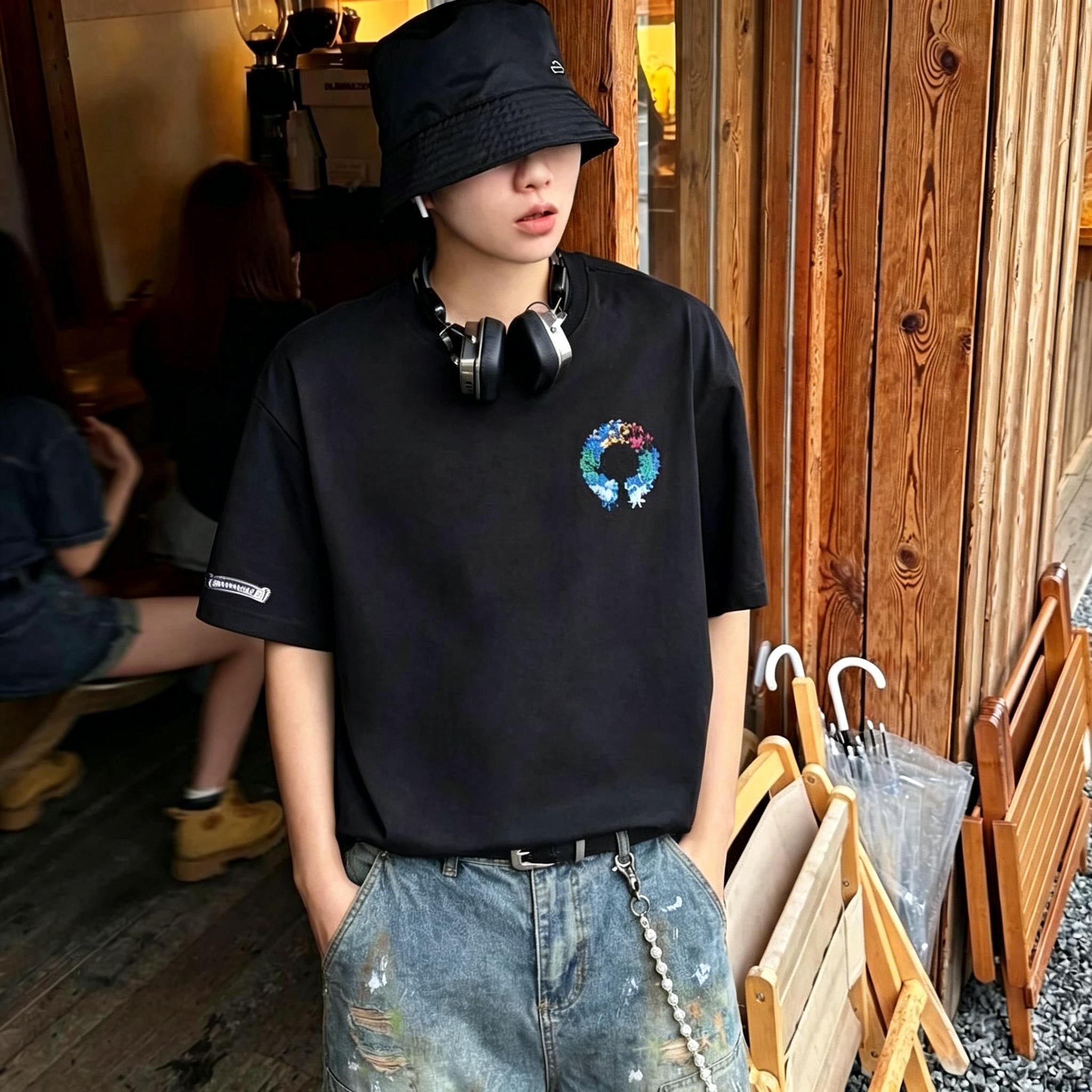 Trendy New Men's T-Shirt | 3D Iridescent Horseshoe Pattern | 300g Heavy Cotton High-grade Short Sleeve | Korean Style Loose Streetwear Tee Unisex