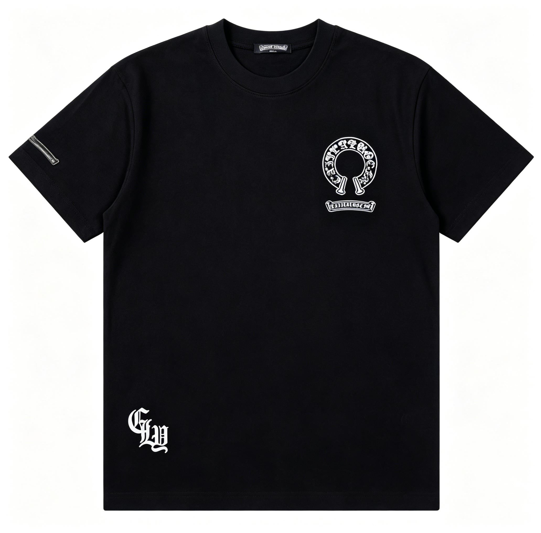 Heavyweight Pure Cotton Black T Shirt Men's | Retro Boxy Fit Streetwear | Gothic Letter Print with Sleeve Zipper | Premium Comfortable Casual Top