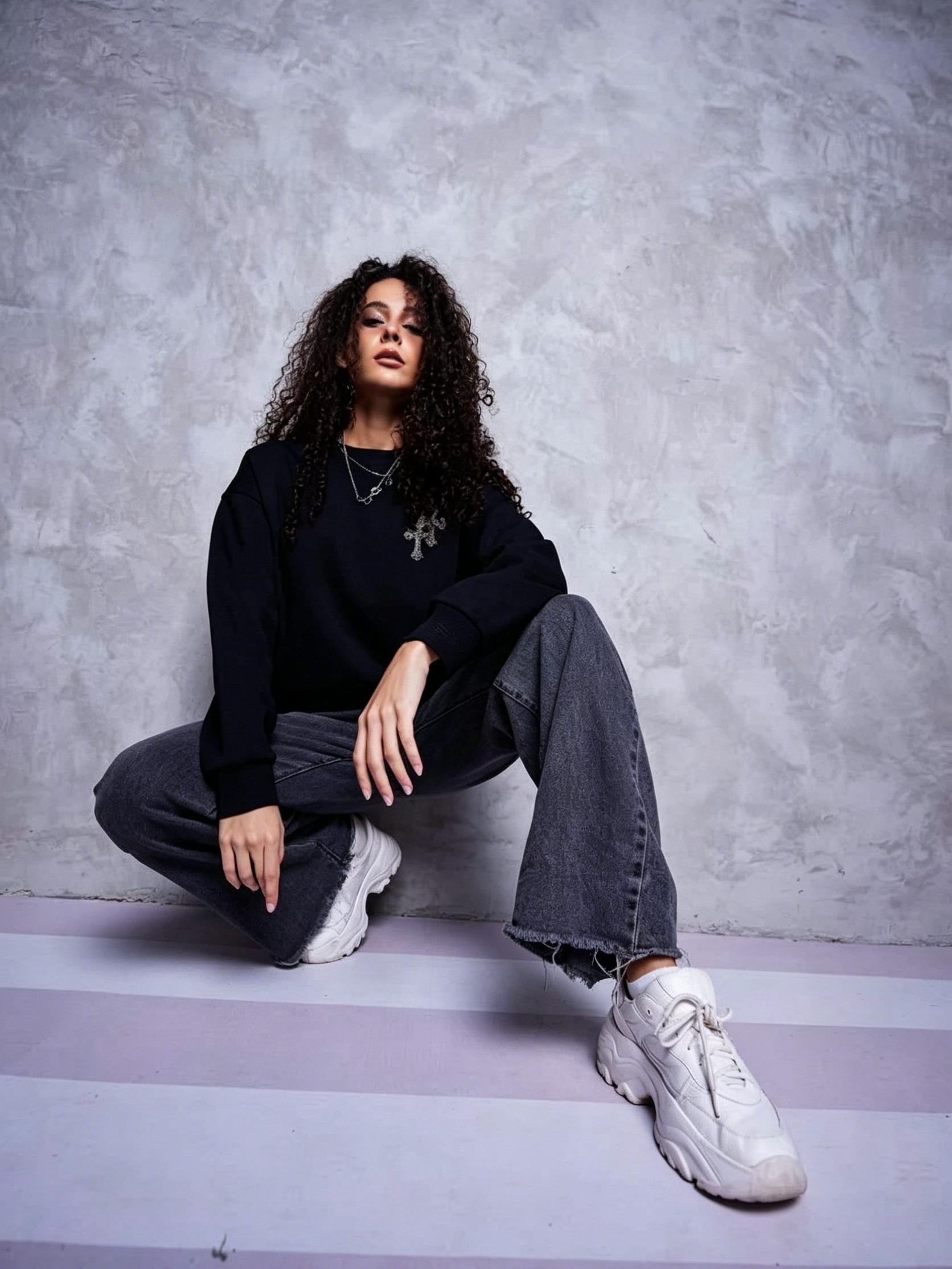 Men's Rhinestone Cross Sweatshirt | Y2K High Street Oversized Pullover | Heavyweight Cotton Hip Hop Jumper | Unisex Gothic Aesthetic Top