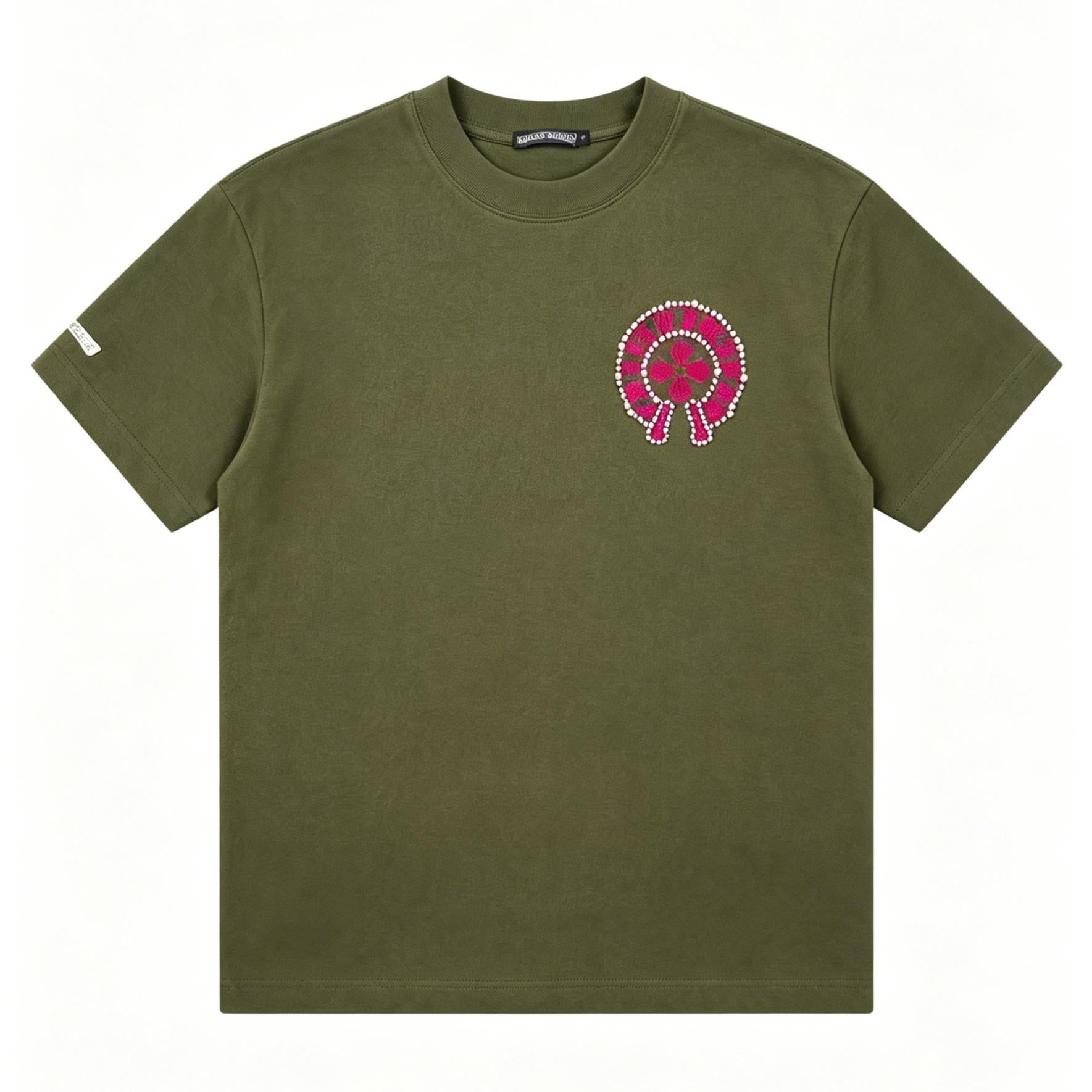 100% Cotton Heavyweight Feel! Retro Vibe Rhinestone Horseshoe T Shirt Men's Summer Boxy Fit Loose Streetwear Unisex Top