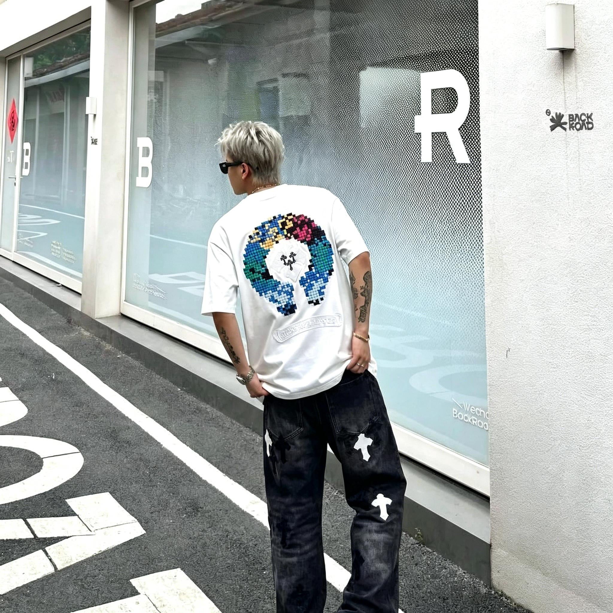 Trendy New Men's T-Shirt | 3D Iridescent Horseshoe Pattern | 300g Heavy Cotton High-grade Short Sleeve | Korean Style Loose Streetwear Tee Unisex